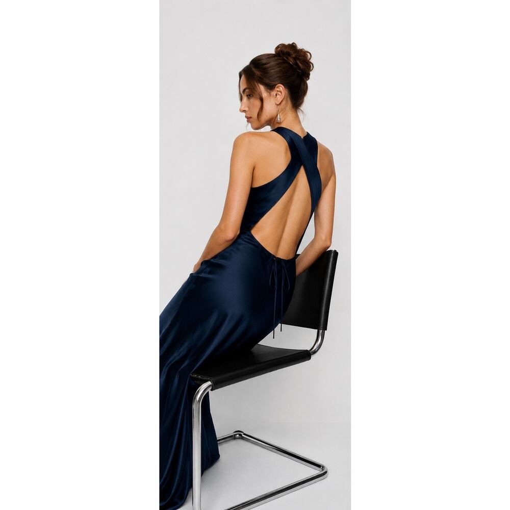 Reformation Anaiis Silk Maxi Dress Navy US4 - Picture 3 of 7
